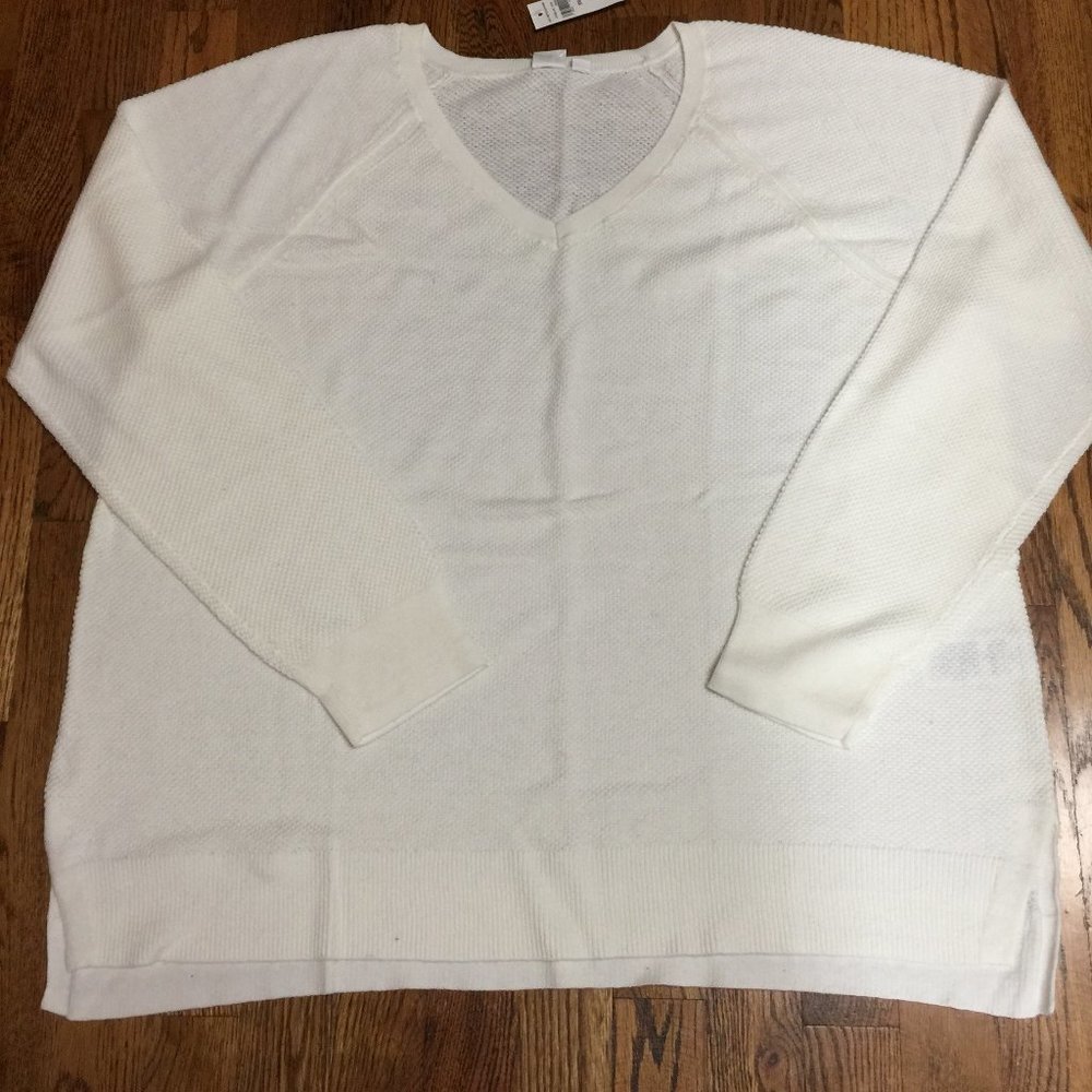 L/S V-Neck Pullover White Sweater XXL NWT